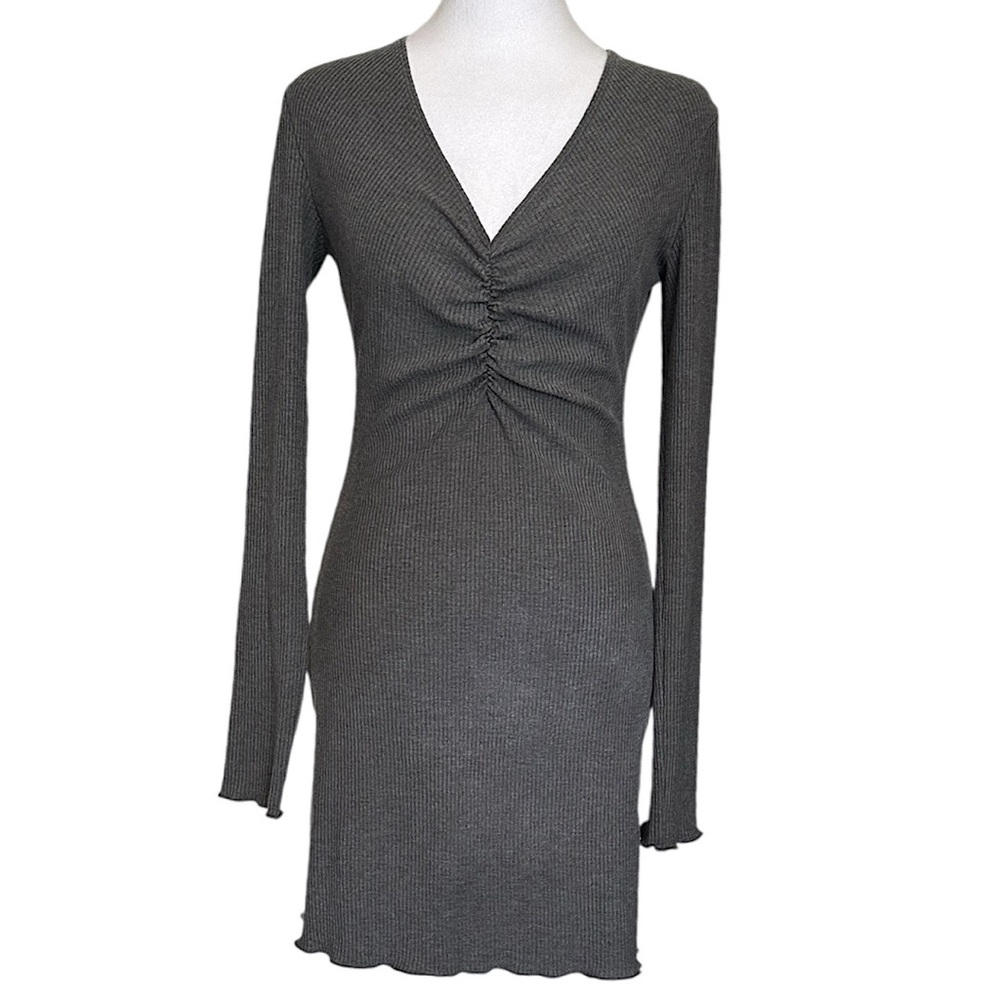 Reformation Jeans Women’s Ribbed Long Sleeve Lettuce Hem Mini Dress Gray Size M